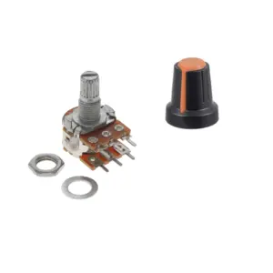 POTENCIOMETRO LINEAL DOBLE B500K OHM 0,5W 15MM 6 PIN + PERILLA NARANJA