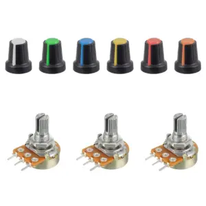 3x Potenciometro B100K ohm lineal 0,5w 15mm + 6x Perilla colores
