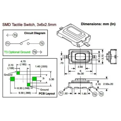 10x Micro Switch Interruptor de boton SMD 3x6x2,5 mm Gris - Imagen 2