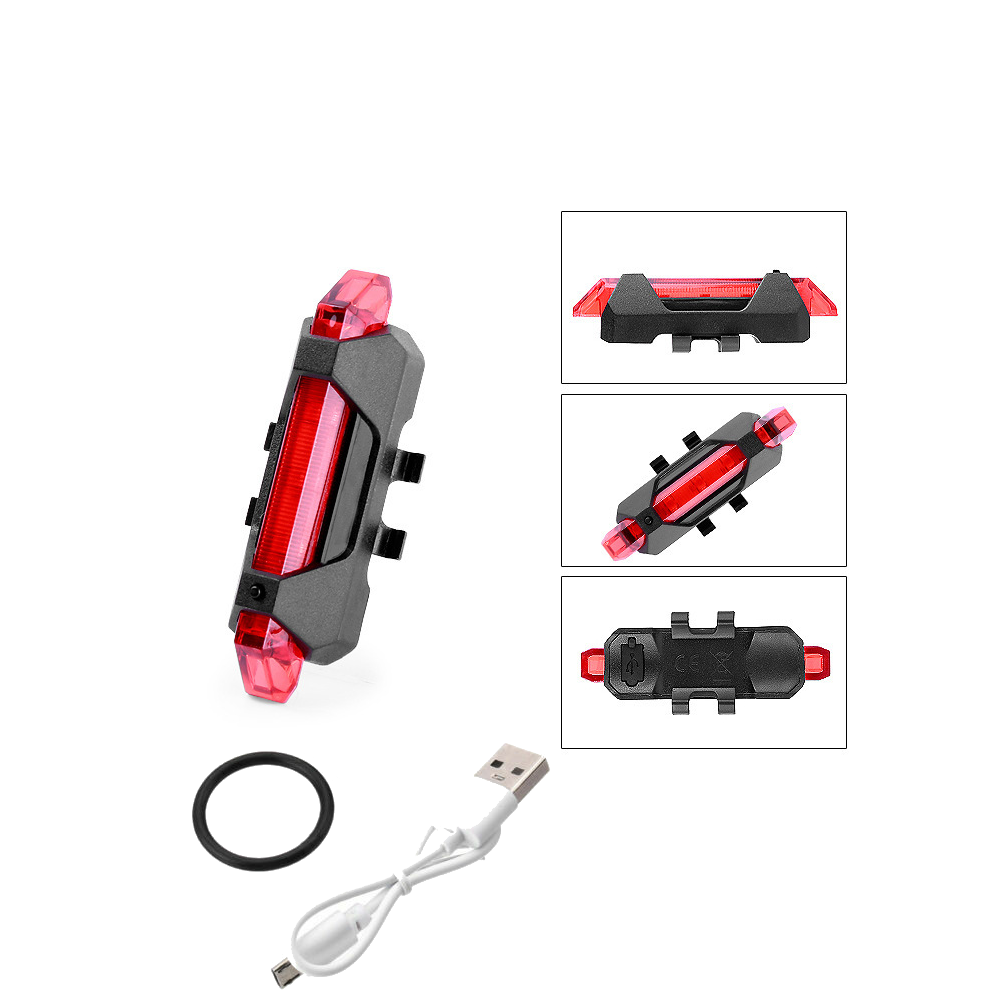 Luz 5 LED trasera para bicicleta con reflectante bateria interna waterproof Rojo - Imagen 2