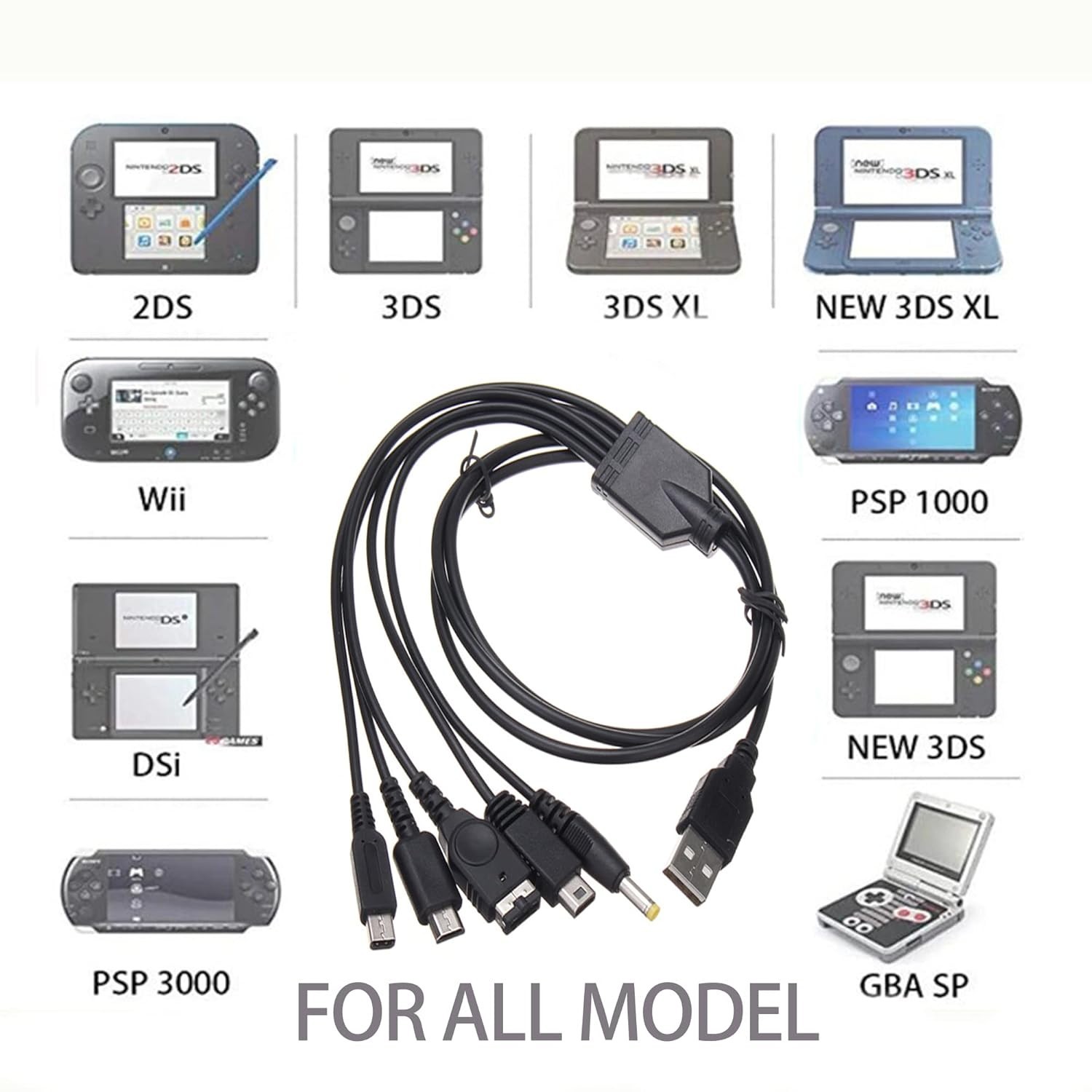 5 en 1 Cable de Carga USB psp / ndsl / 3ds / gba sp / nds Cargador 115cm REF2133 - Imagen 3