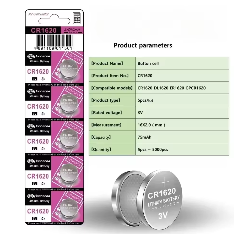 5x Pila boton bateria original Litio CR1620 3V DL1620 ER1620 GPR1620 Koonenda - Imagen 4