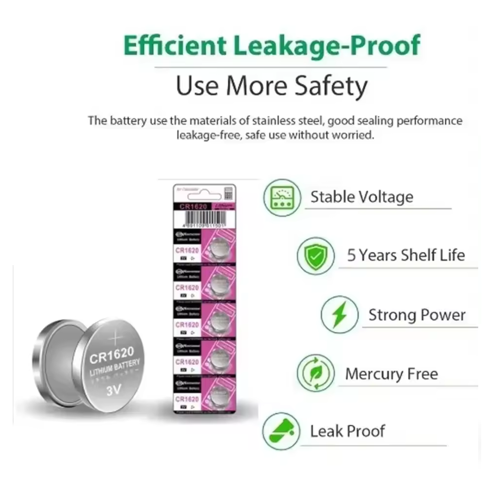 5x Pila boton bateria original Litio CR1620 3V DL1620 ER1620 GPR1620 Koonenda - Imagen 5