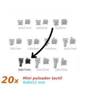 20x Mini pulsador para PCB 6x6x11 mm 4 pines SPST NO