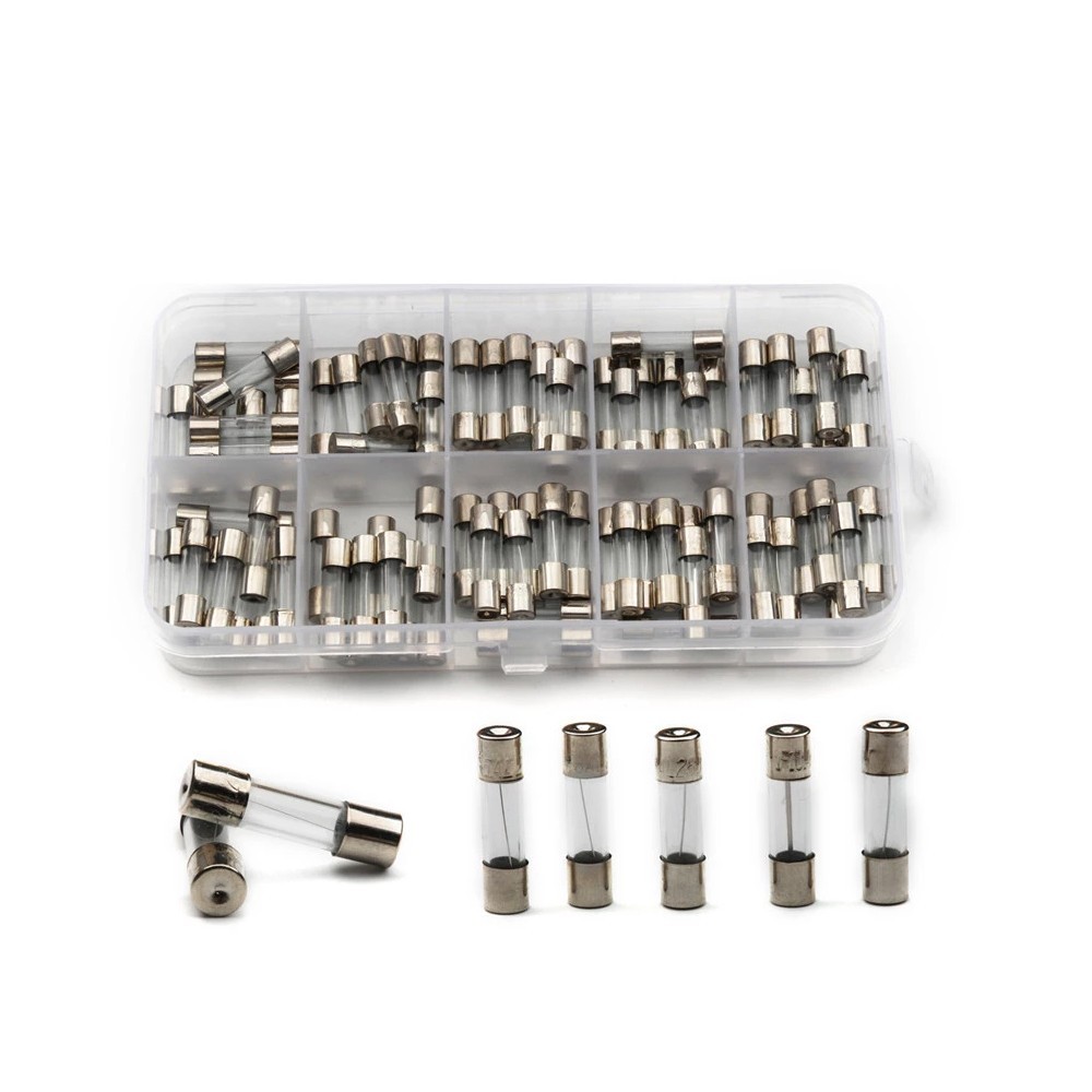 KIT 100 fusibles 5x20 10 valores + Caja 0.2A 0.5A 1A 2A 3A 5A 8A 10A 20A