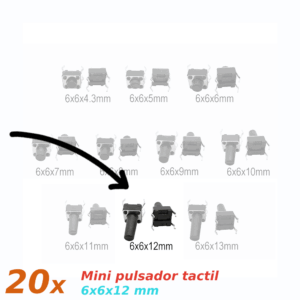 20x Mini pulsador para PCB 6x6x12 mm 4 pines SPST NO