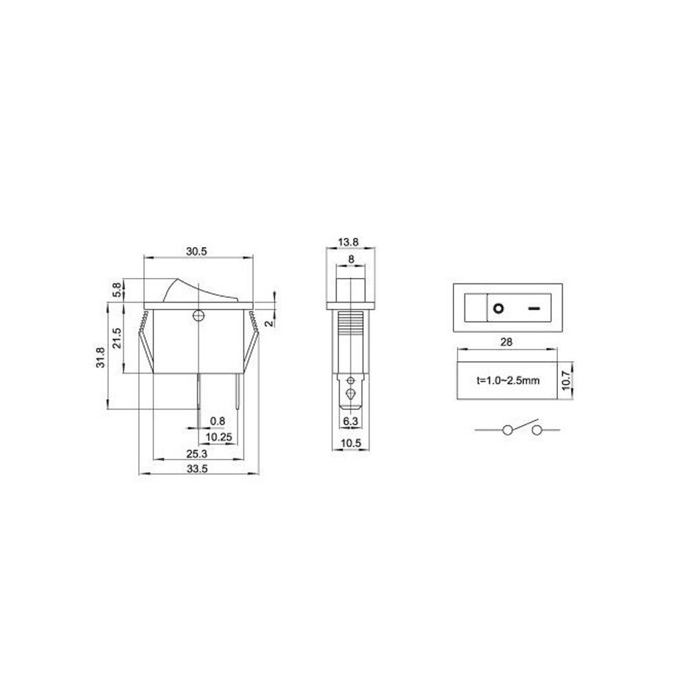 Interruptor basculante SPDT 2 pines y 2 posiciones encendido/apagado KCD3 Negro - Imagen 3