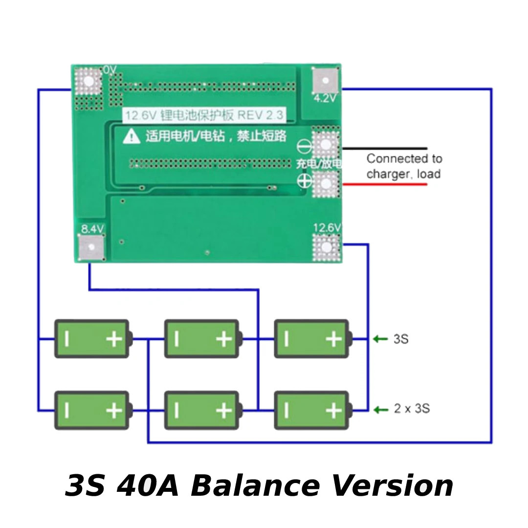 BMS 3s 40A (Balance edition) Modulo proteccion bateria litio 18650 12.6V - Imagen 3