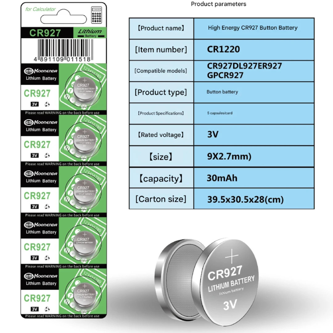 5x Pila de boton bateria original Litio CR927 3V Koonenda - Imagen 3