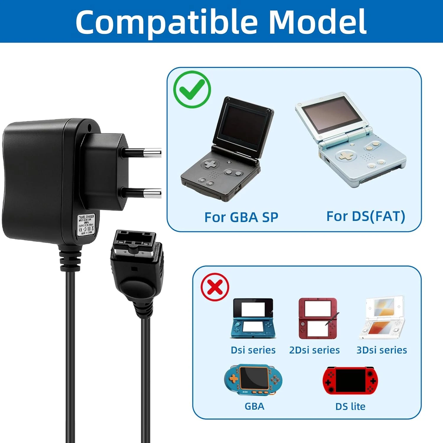 Cargador Cable Compatible Game Boy Advance SP y Nintendo DS 1ª Gen GBA SP 1.2m - Imagen 3
