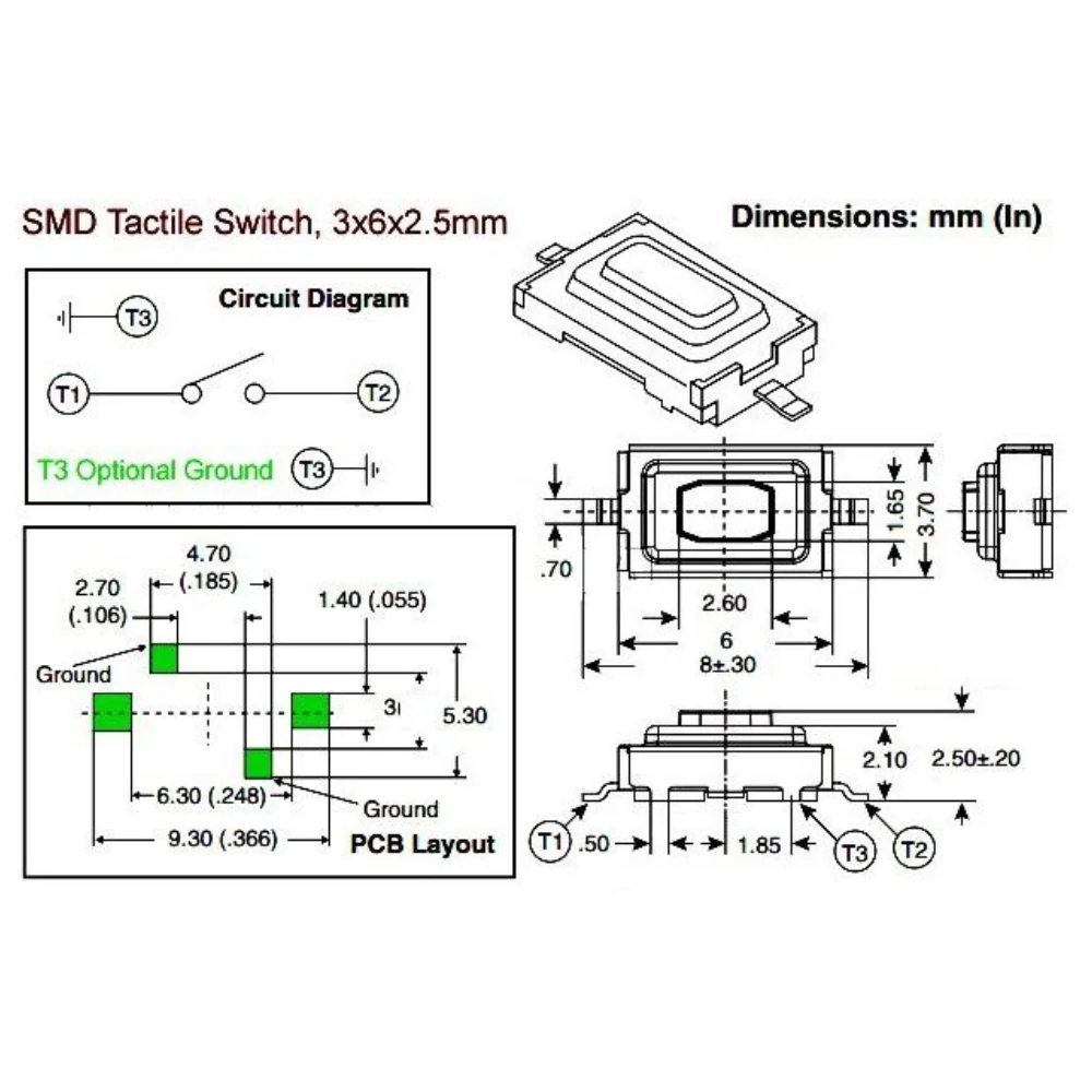 Microinterruptor Pulsador Táctil SMD 3x6x2.5 mm Gris - Imagen 3