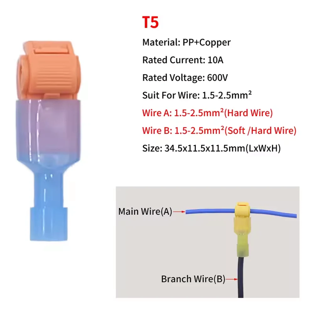 Conector de derivación rápida T5 naranja 1.5 a 2.5 mm2 - Imagen 3