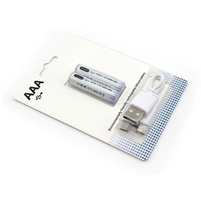 2x Pila Batería de litio recargable por USB Tipo C 1.5v AAA 600mAh - Imagen 2