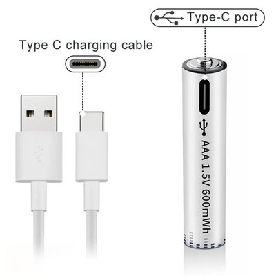 2x Pila Batería de litio recargable por USB Tipo C 1.5v AAA 600mAh - Imagen 4