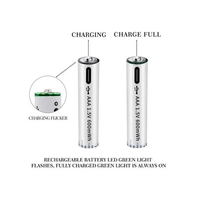 2x Pila Batería de litio recargable por USB Tipo C 1.5v AAA 600mAh - Imagen 5