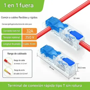 Conector de derivación rápida T1 transparente con palanca azul 1.5 a 2.5 mm2