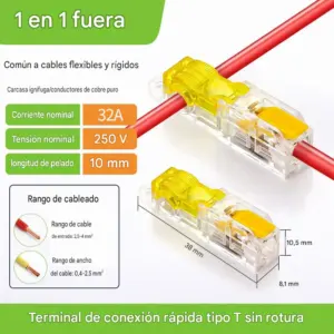 Conector de derivación rápida T1 transparente con palanca amarillo 2.5 a 4.0 mm2