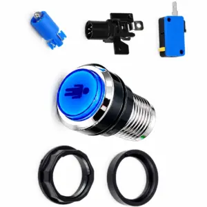 Pulsador Arcade LED Iluminado 33mm Bartop Cromado 1 Player Azul