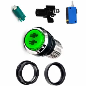 Pulsador Arcade LED Iluminado 33mm Bartop Cromado 2 Player Verde