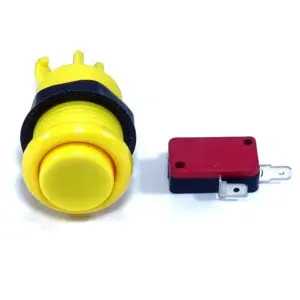 Pulsador Arcade Americano Cóncavo 28mm Amarillo con Microinterruptor