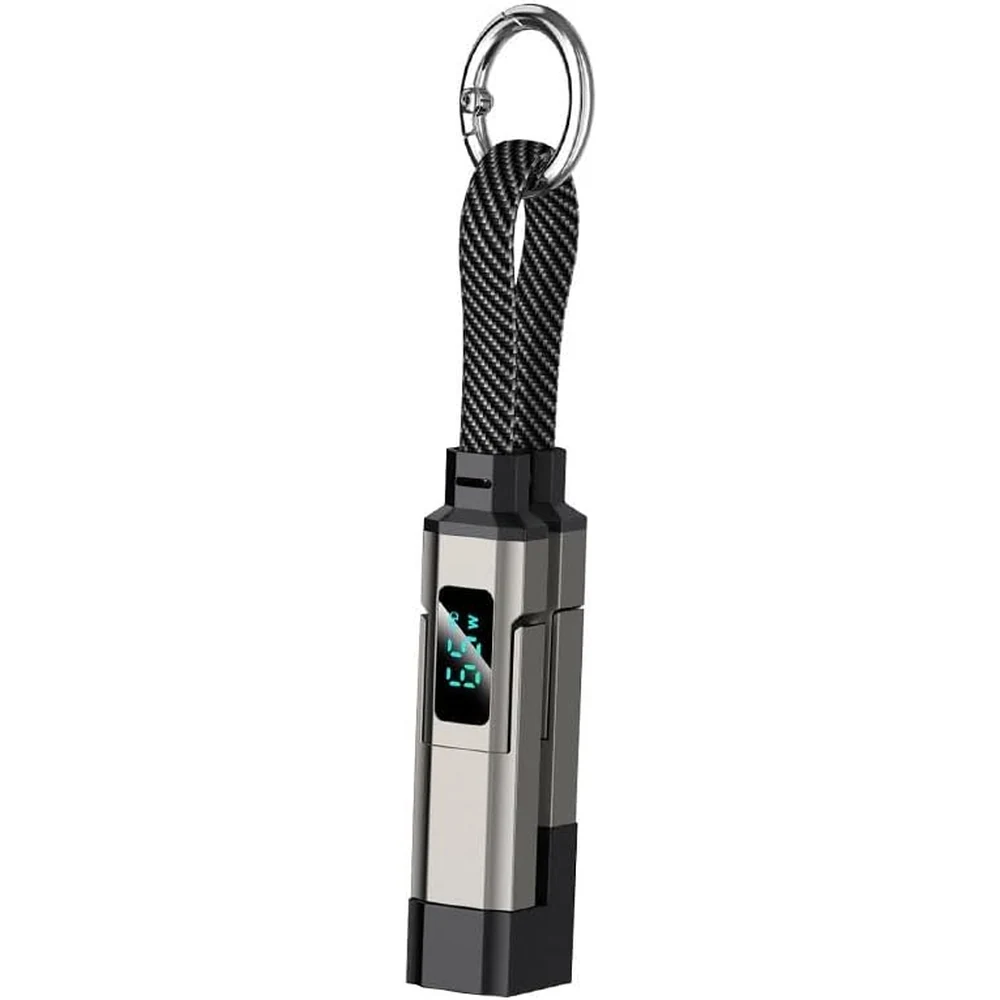 Cable de Carga 4 en 1 USB-C USB-A 65W con Pantalla Digital y Llavero