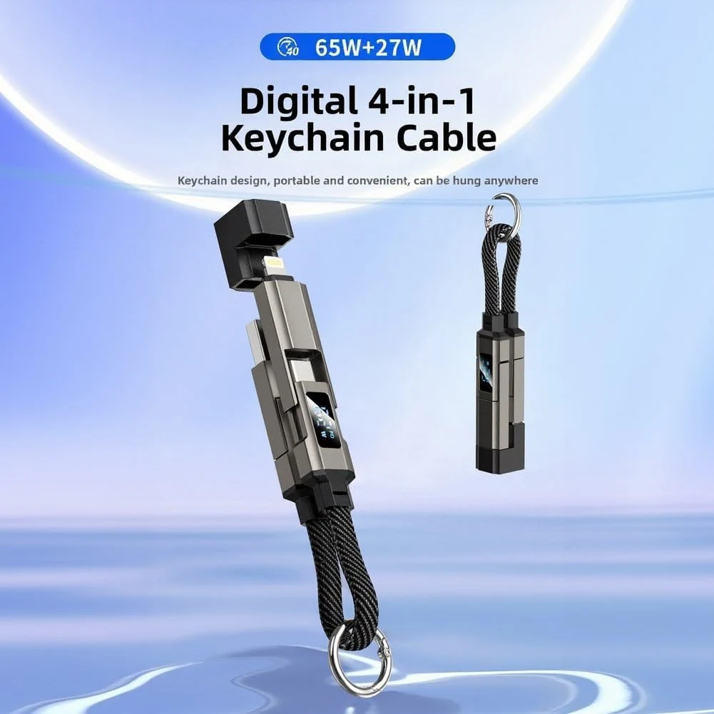 Cable de Carga 4 en 1 USB-C USB-A 65W con Pantalla Digital y Llavero - Imagen 2