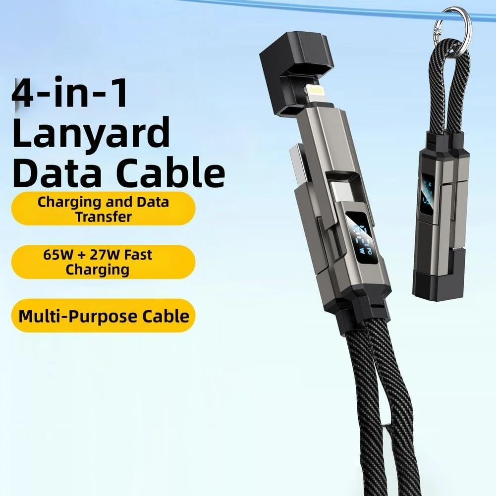 Cable de Carga 4 en 1 USB-C USB-A 65W con Pantalla Digital y Llavero - Imagen 3