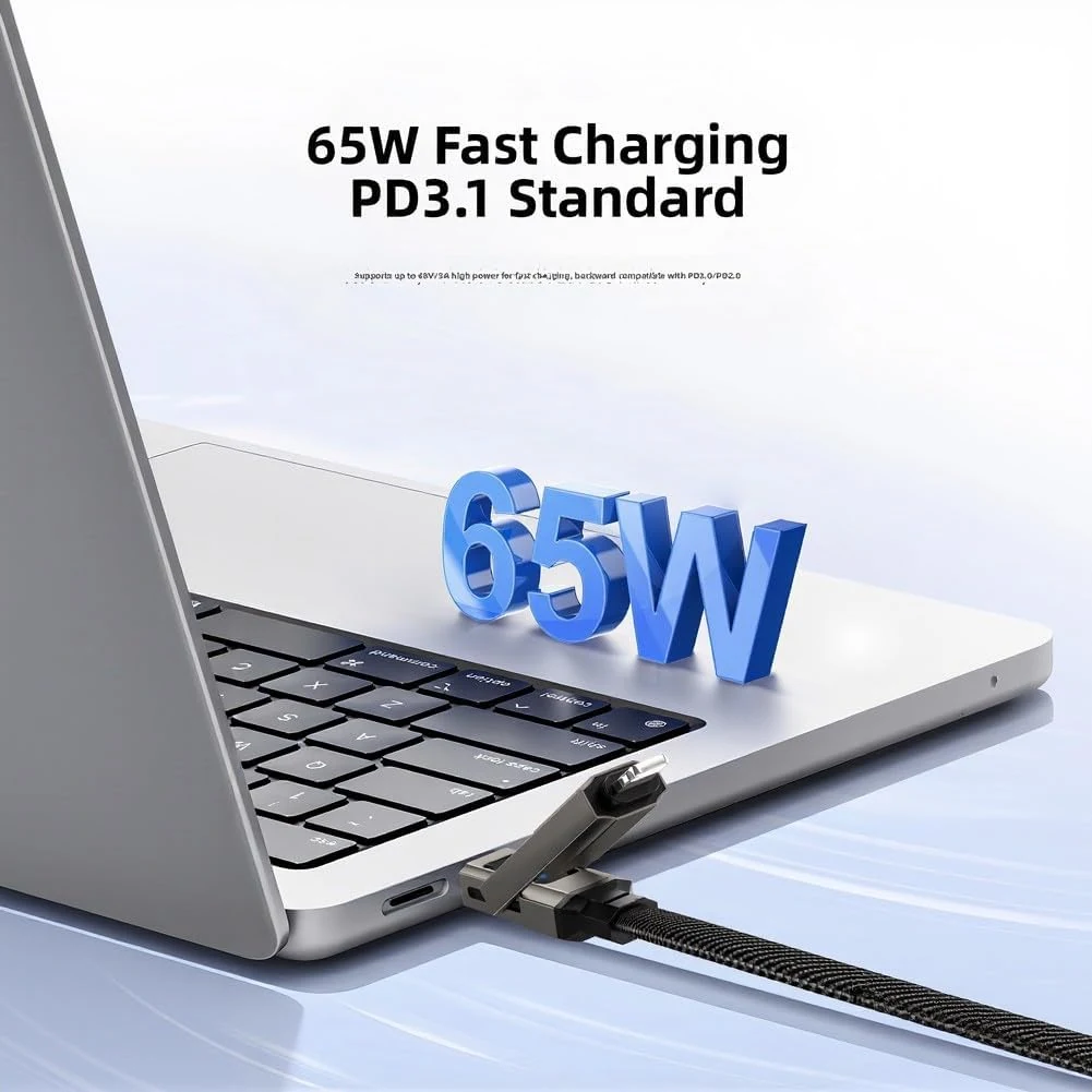 Cable de Carga 4 en 1 USB-C USB-A 65W con Pantalla Digital y Llavero - Imagen 4