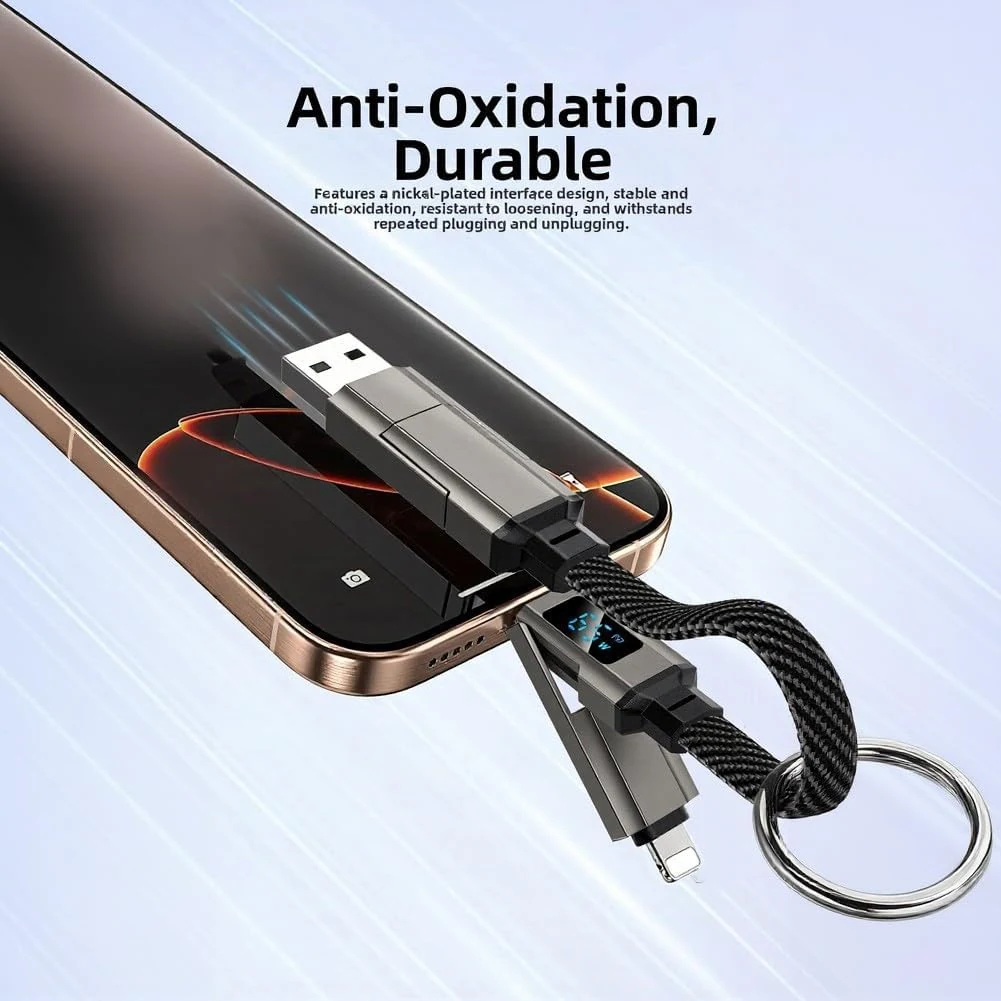 Cable de Carga 4 en 1 USB-C USB-A 65W con Pantalla Digital y Llavero - Imagen 5
