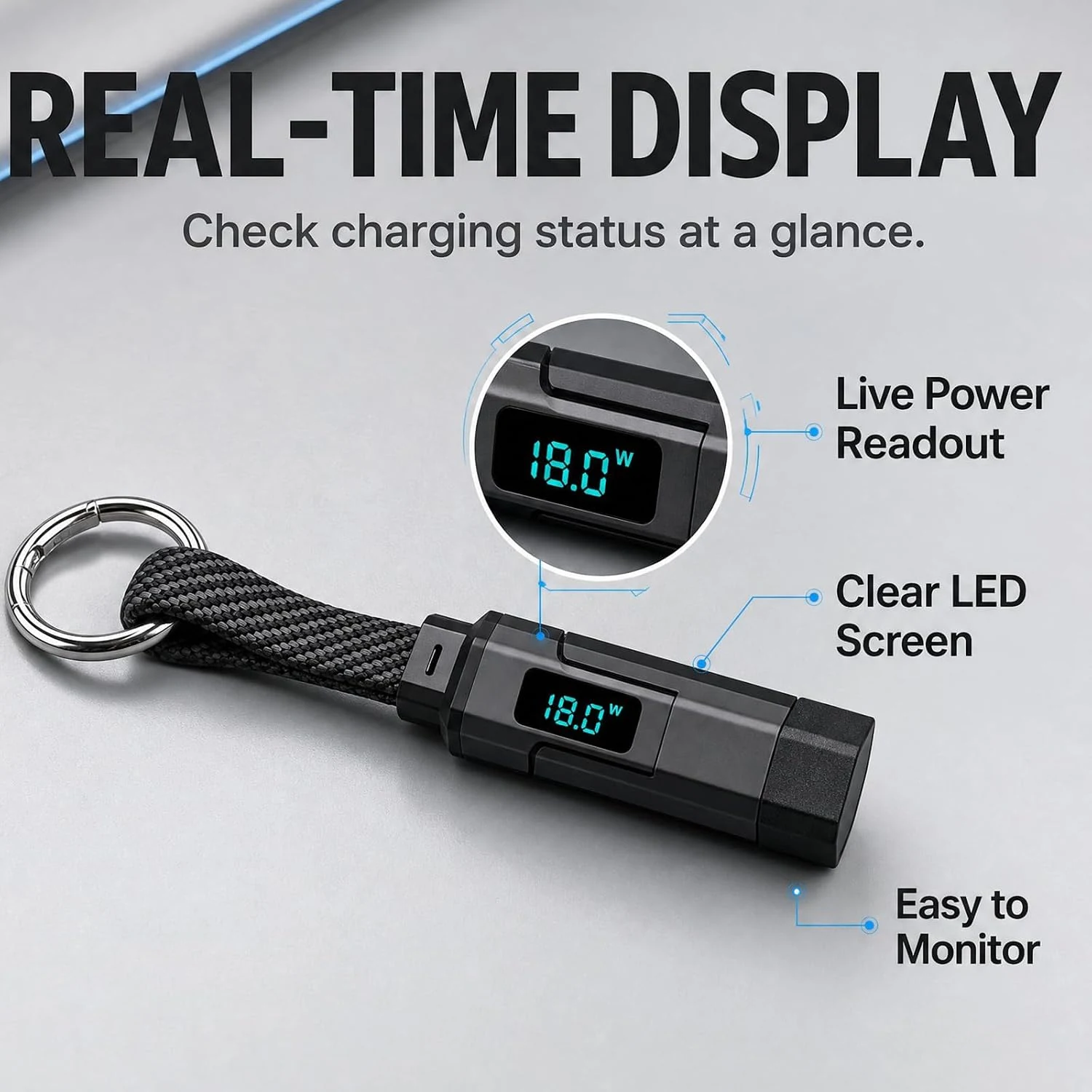 Cable de Carga 4 en 1 USB-C USB-A 65W con Pantalla Digital y Llavero - Imagen 6