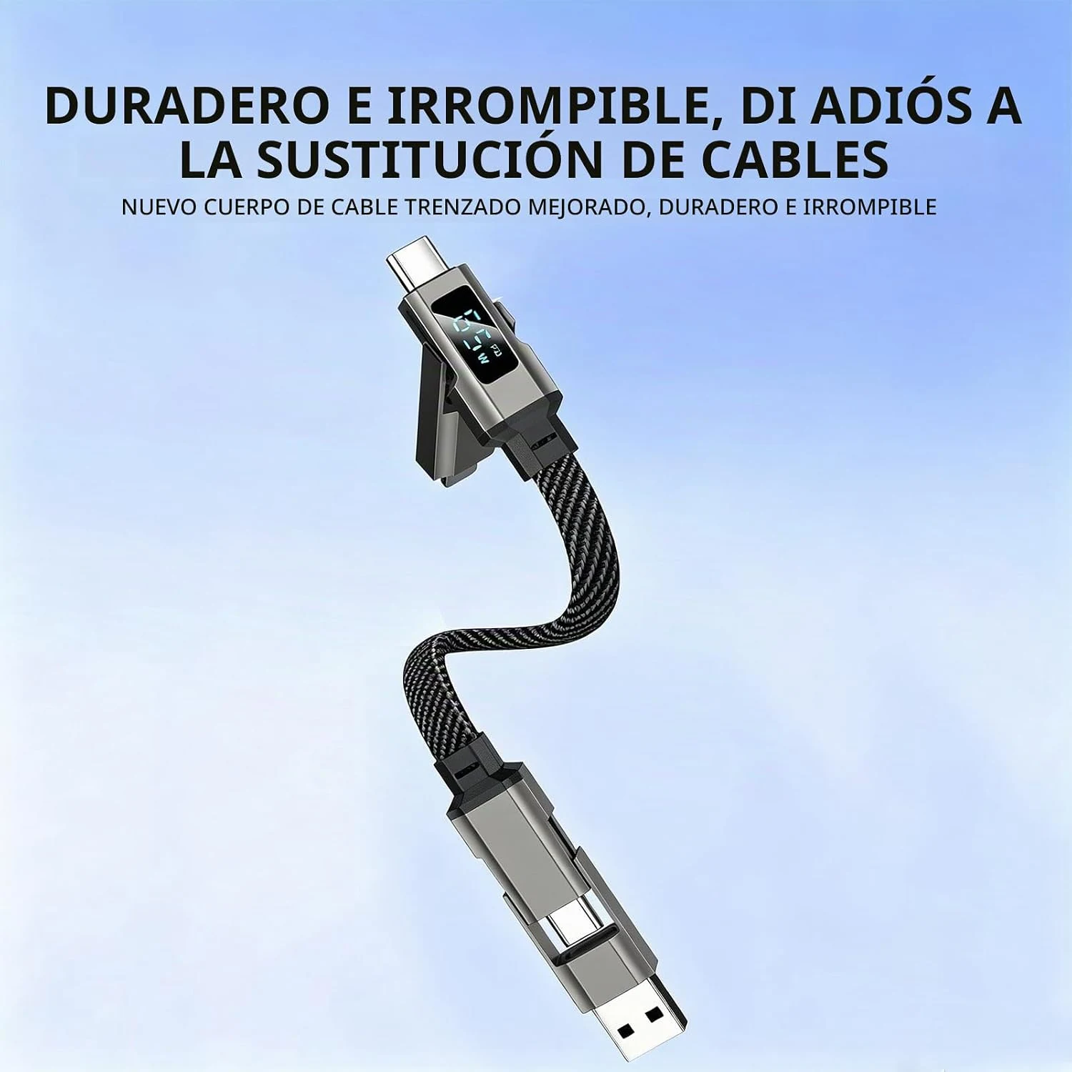 Cable de Carga 4 en 1 USB-C USB-A 65W con Pantalla Digital y Llavero - Imagen 8